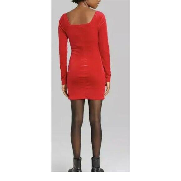 Women Red Long Sleeve Ruched Bodycon Mini Dress - Wild Fable Size S New - Picture 2 of 5